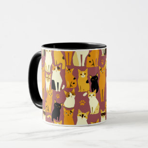 Patroon van gember, zwarte en witte katten mok