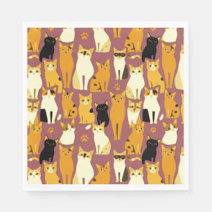 Patroon van gember, zwarte en witte katten servet