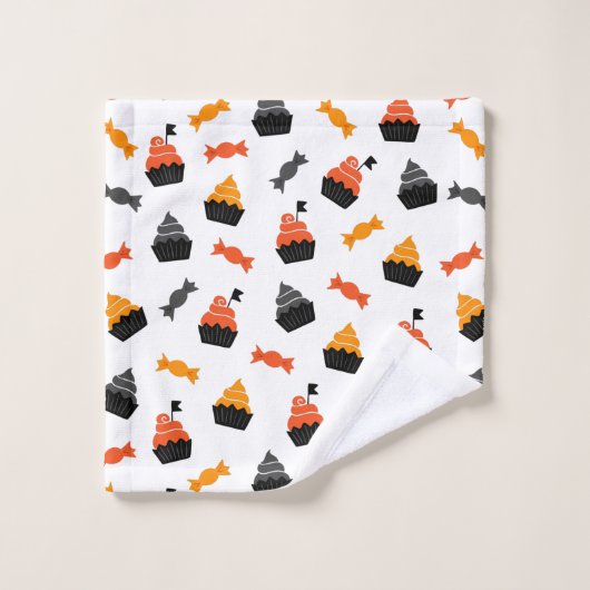 patroon van halloween snoep en cupcakes bad handdoek (Wasdoekje)