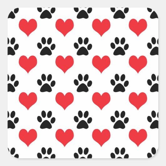 Patroon van harten en poten vierkante sticker (Voorkant)