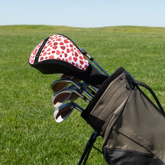 Patroon van harten, rode harten, Jouw naam Golfheadcover (Insitu)