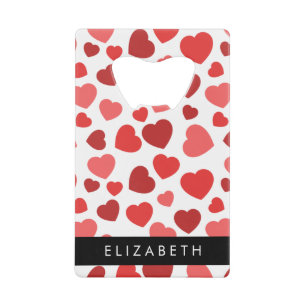 Patroon van harten, rode harten, Jouw naam Kredietkaart Flessenopener
