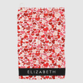 Patroon van harten, rode harten, liefde, Jouw naam Golfhanddoek (Voorkant)