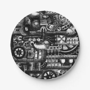 patroon van het mechanisme van het steampunktekenm papieren bordje