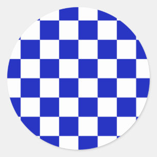 Patroon van het Royal Blue and White Checker Board Ronde Sticker