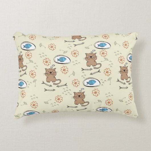 patroon van kat en vis accent kussen (Voorkant)