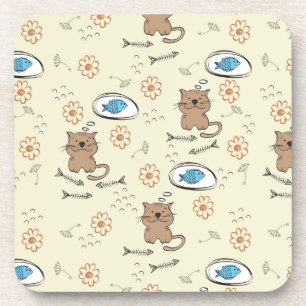 patroon van kat en vis drankjes onderzetter