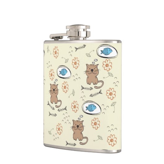 patroon van kat en vis heupfles (Links)