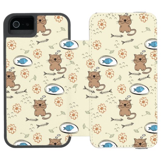 patroon van kat en vis incipio iPhone portemonnee hoesje (Agenda Open)