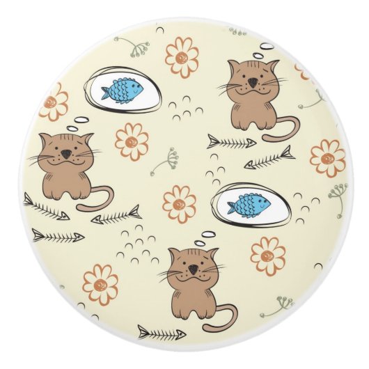 patroon van kat en vis keramische knop (Voorkant)