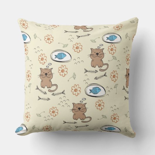 patroon van kat en vis kussen (Voorkant)