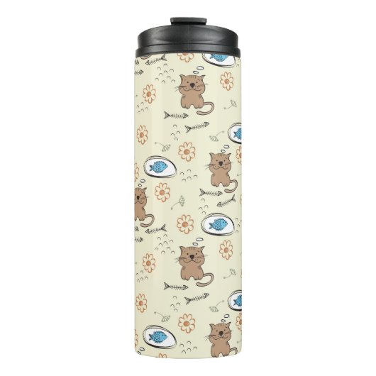 patroon van kat en vis thermosbeker (Voorkant)