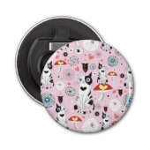 patroon van katten en bloemen button flesopener (Voorkant)