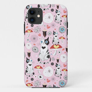 patroon van katten en bloemen iPhone 11 hoesje