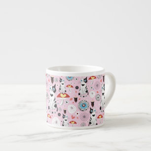 patroon van katten en bloemen espresso kop