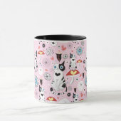 patroon van katten en bloemen mok (Midden)