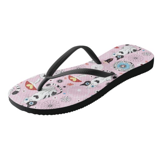 patroon van katten en bloemen teenslippers (Schuin)