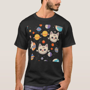 Patroon van katten gezichten in de ruimte t-shirt