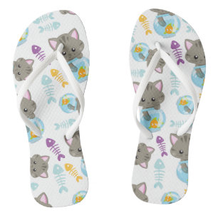 Patroon van katten, kattenkatten, Kittens, vis Teenslippers