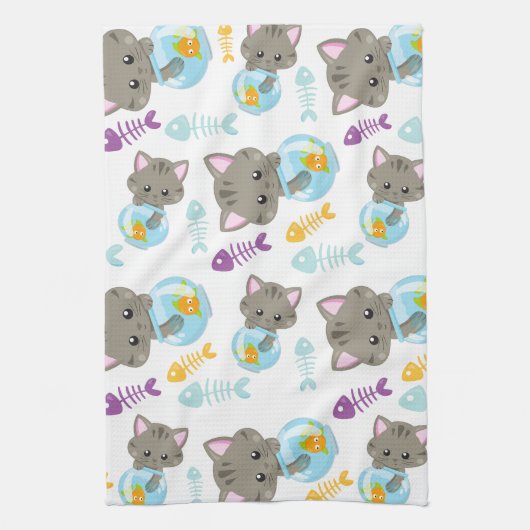 Patroon van katten, kattenkatten, Kittens, vis Theedoek (Verticaal)