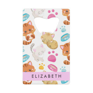Patroon van katten, schattige katten, Kat, poten,  Kredietkaart Flessenopener