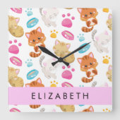 Patroon van katten, schattige katten, Kat, poten,  Vierkante Klok (Voorkant)