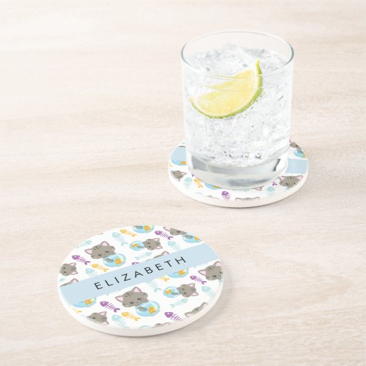 Patroon van katten, schattige katten, kittens, Jou Zandsteen Onderzetter (Zijkant)