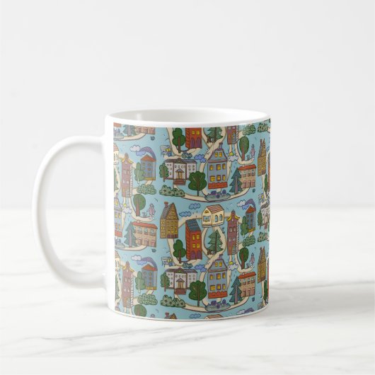 patroon van kleine stedenhuisjes koffiemok (Links)