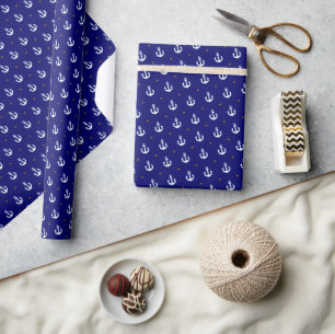Patroon van Kleine Witte Ankers Blauw Cadeaupapier
