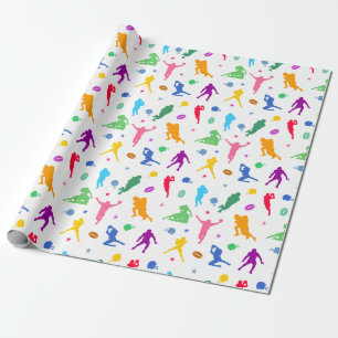 Patroon van kleurrijke Footballs spelers op wit Cadeaupapier