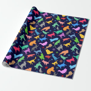 Patroon van kleurrijke katten. Navy Blue-achtergro Cadeaupapier