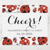 Patroon van ladybugs, rode ladybugs, zoet 16 sparkling wijnetiket (Enkel label)