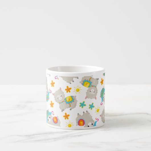 Patroon van lama's, alpaca's, bloemen, Jouw naam Espresso Kop (Voorkant)