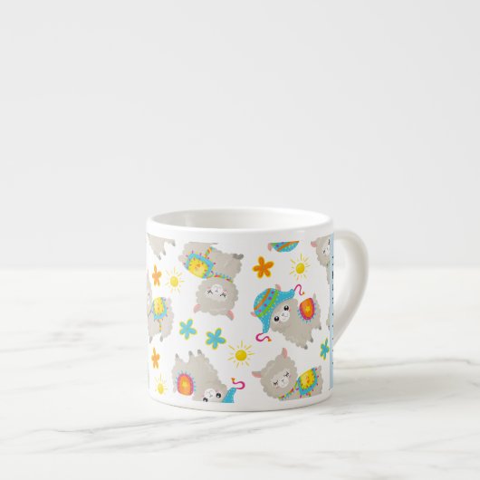 Patroon van lama's, alpaca's, bloemen, Jouw naam Espresso Kop (Voorkant rechts)