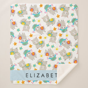 Patroon van lama's, alpaca's, bloemen, Jouw naam Sherpa Deken