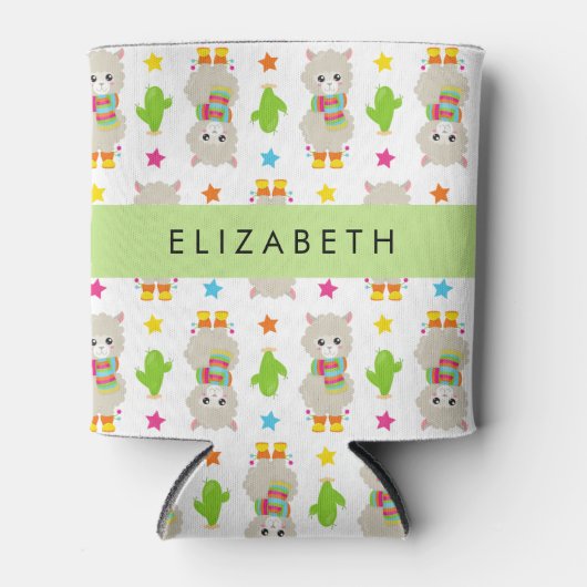 Patroon van lama's, alpaca's, cactus, Jouw naam Blikjeskoeler (Voorkant)