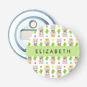 Patroon van lama's, alpaca's, cactus, Jouw naam Button Flesopener