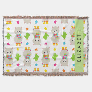 Patroon van lama's, alpaca's, cactus, Jouw naam Deken