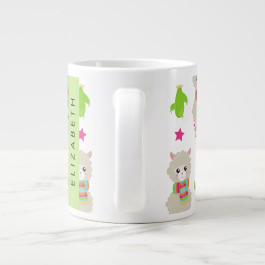 Patroon van lama's, alpaca's, cactus, Jouw naam Extra Grote Beker (Achterkant)