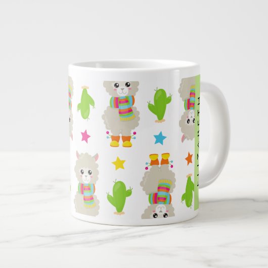 Patroon van lama's, alpaca's, cactus, Jouw naam Extra Grote Beker (Voorkant rechts)