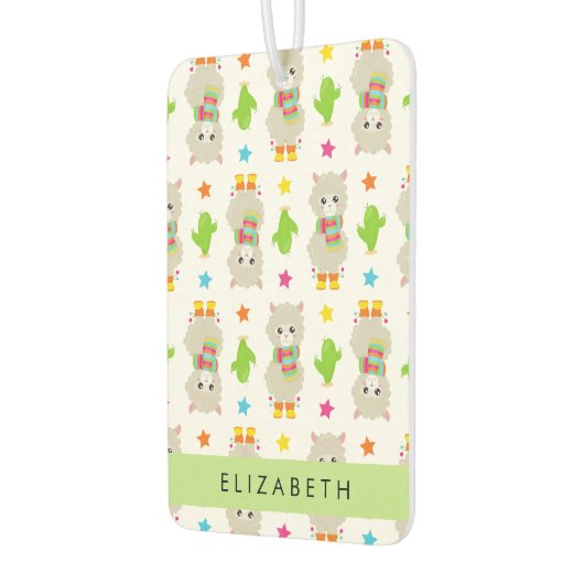 Patroon van lama's, alpaca's, cactus, Jouw naam Luchtverfrisser (Links)