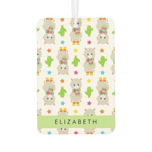 Patroon van lama's, alpaca's, cactus, Jouw naam Luchtverfrisser (Achterkant)
