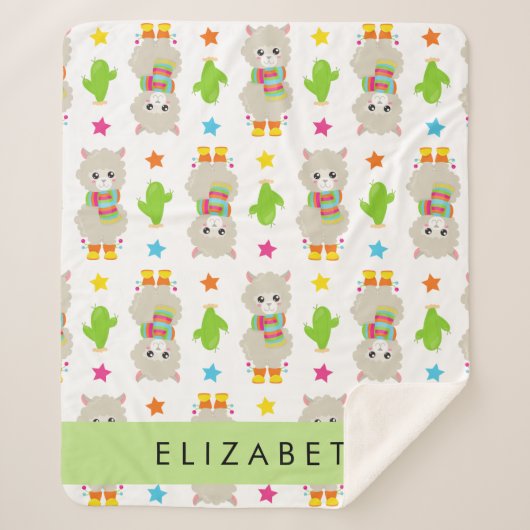 Patroon van lama's, alpaca's, cactus, Jouw naam Sherpa Deken (Voorkant)