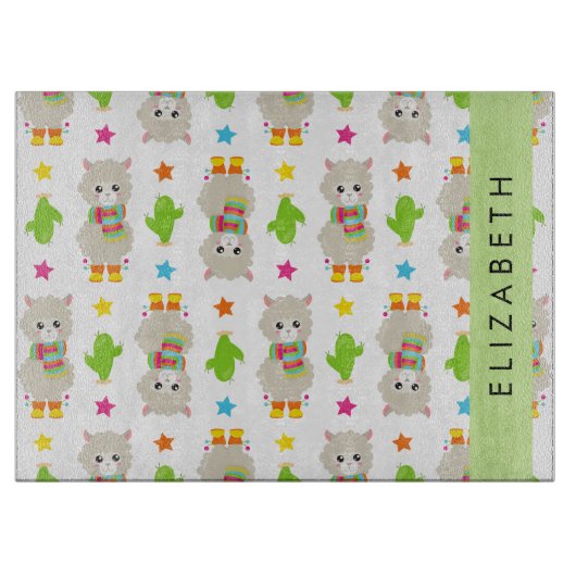 Patroon van lama's, alpaca's, cactus, Jouw naam Snijplank (Voorkant)