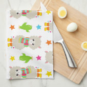 Patroon van lama's, alpaca's, cactus, Jouw naam Theedoek (Quarter Fold)