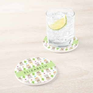 Patroon van lama's, alpaca's, cactus, Jouw naam Zandsteen Onderzetter