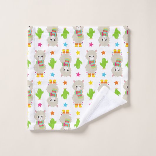 Patroon van lama's, Cute Llamas, Alpacas, Cactus Bad Handdoek (Wasdoekje)