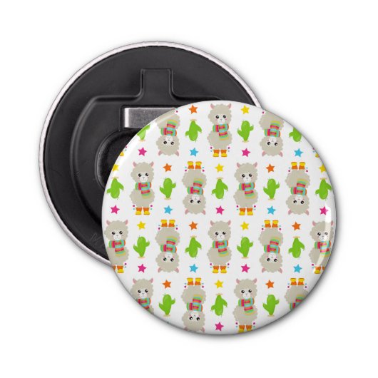 Patroon van lama's, Cute Llamas, Alpacas, Cactus Button Flesopener (Voorkant)