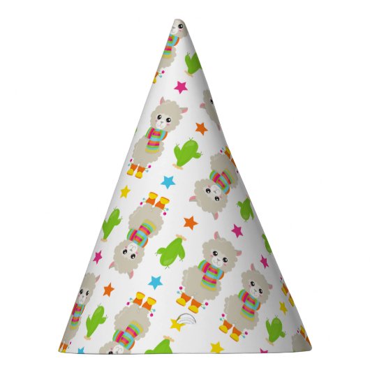 Patroon van lama's, Cute Llamas, Alpacas, Cactus Feesthoedjes (Rechts)