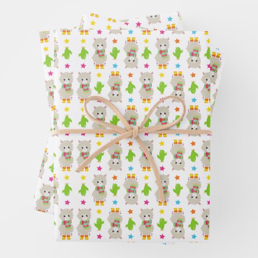 Patroon van lama's, Cute Llamas, Alpacas, Cactus Inpakpapier Vel (In situ)